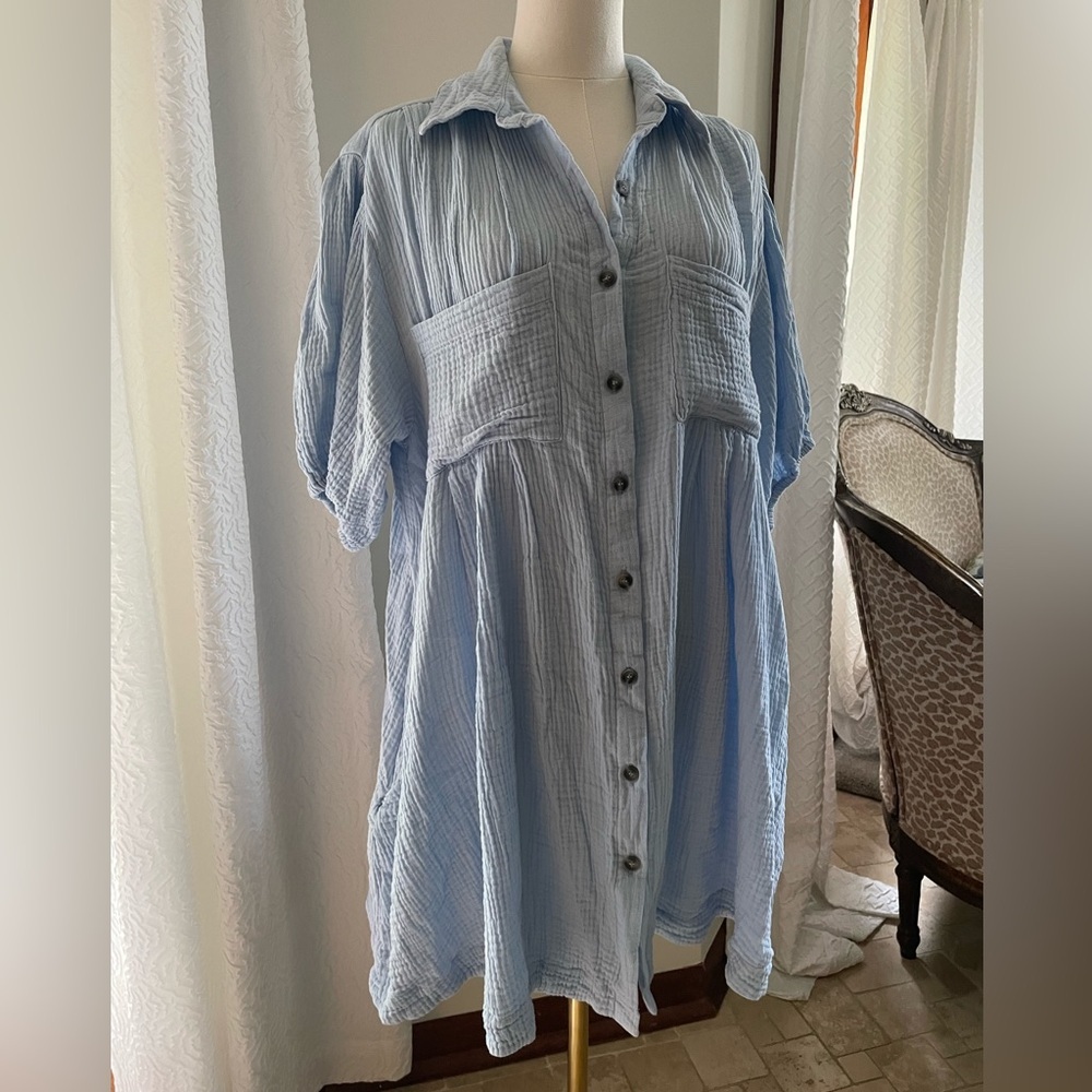 Ces Femme Linen Light Blue Dress with Pickets OS fits M - Picture 6 of 8